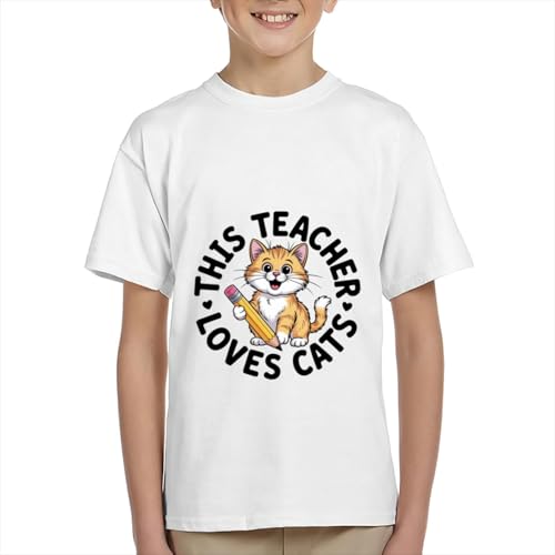 This Teacher Loves Cats, Back to School Kindergarten Boys Girls Teens T-Shirt Anime Gift3