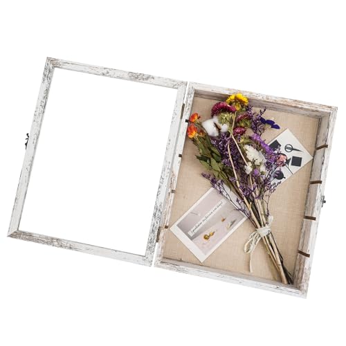 Image of Shadow Box Frame with Removable Shelves, White 11x14 Deep Memory Box Display Case for Keepsake Collectibles, Coins Military Medals Pins Wedding Flowers