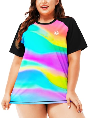 Image of AOBUTE Womens Plus Size Rash Guard Shirts Short Sleeve Swim Top UV UPF 50+ Sun Protection Swimwear Swimsuit