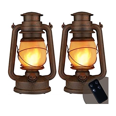 LED Vintage Lantern Flickering Flame, Indoor/Outdoor Hanging Decorations Lanterns for Patio Waterproof, Remote Control, Timer, Christmas Decorative Lanterns Battery Powered for Terrace,Lawn,Fireplace Cover