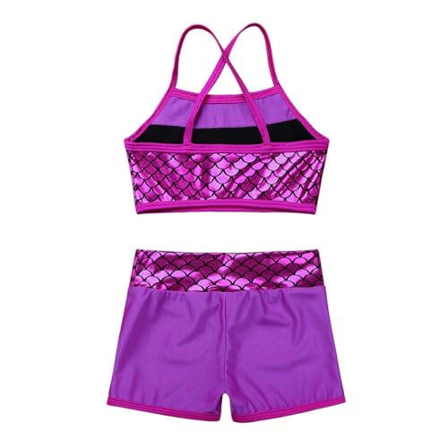 Kids Girls 2 Piece Swimming Outfit Sparkly Crisscross Tank Sport Bra Top and Swim Trunks Shiny Shorts Set Wetsuit4