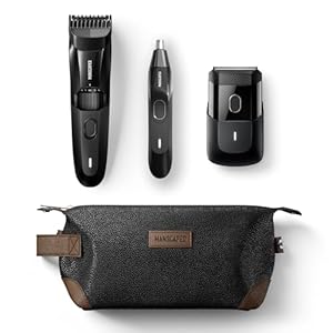 MANSCAPED® Face Grooming Trio – The Beard Hedger™ Premium Beard Trimmer, The Handyman™ Compact Face Shaver, Weed Whacker® 2.0 Nose & Ear Hair Razor, The Shed™ Toiletry Bag