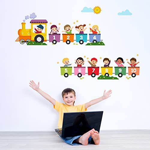 Train Number Kids Wall Stickers, Learning Colors Figures Preschool Wall Decals Peel And Stick Art Wall Decors, Suitable For Nursery, Baby Room, Kids Playroom, Classroom #TOP2