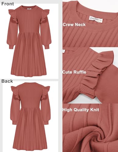 Danna Belle Girls Sweater Dress Lantern Sleeve Ruffled Fall Winter Dresses 5-12Y3