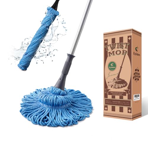 Eyliden Mop with 2 Reusable Heads, Easy Wringing Twist Mop, with 57.5 inch Long Handle, Wet Mops for Floor Cleaning, Commercial Household Clean Hardwood, Vinyl, Tile, and More Blue