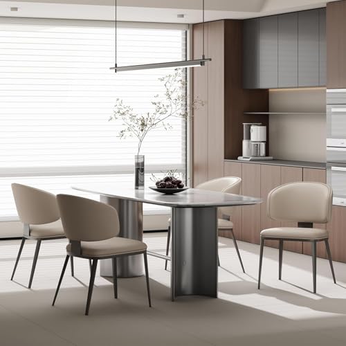 Image of Dining Chairs Modern High Backrest Comfortable, Fashion Upholstered Kitchen Chair Armless Dinner Chair with Metal Legs for All Rooms (Light Grey, Set of 4)