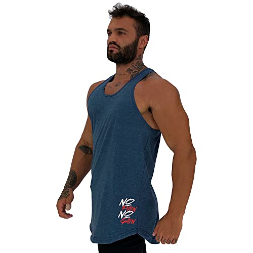 Regata Longline Masculina Cavada MXD Conceito Treino Academia Musculação Estampas (M, No Pain No Gai