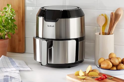 Tefal EY401D Easy Fry Deluxe Friteuse à Air Chaud, 1500 W, Capacité 4,2 l, XL avec 6 Programmes Automatiques, Écran Numérique, Minuterie, Frites pour 6 Portions, en Acier Inoxydable/Noir