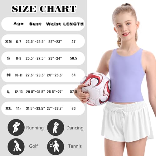 Image of DOCUMO Girls Tank Tops Double Lined Racerback Crop Tops for Kids Sleeveless Workout Tops for Dance, Yoga, Running, Sports
