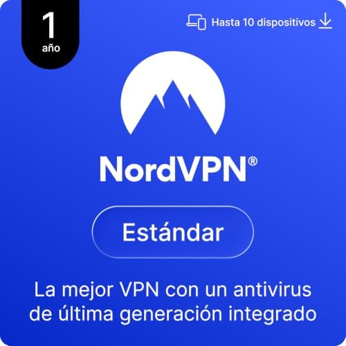 NordVPN Estándar, 10 Dispositivos, 1 Año, VPN y Antivirus, Código...