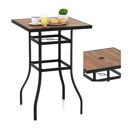 KOMFOTTEU Table de Bar, Style Moderne, Table Haute, Plateauen SPC, Intérieur & Extérieur, Meuble Jardin, Structure en Métal, 70 x 70 x 102 cm, pour Bistrot,...
