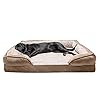 Furhaven Cooling Gel Dog Bed for Large Dogs w/ Removable Bolsters & Washable Cover, For Dogs Up to 95 lbs – Plush & Velvet Waves Perfect Comfort Sofa – Brownstone, Jumbo/XL