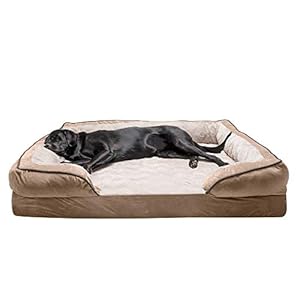 Furhaven Cooling Gel Dog Bed for Large Dogs w/ Removable Bolsters & Washable Cover, For Dogs Up to 95 lbs – Plush & Velvet Waves Perfect Comfort Sofa – Brownstone, Jumbo/XL