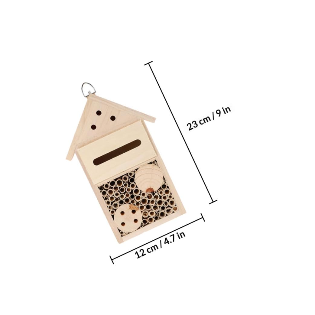 Happyyami 2 Stück Hängendes Bienenhaus für Garten und Terrasse Bienenfreundliches Insektenhotel mit Glatter Oberfläche und Sicherem Dach Wildbienen und Marienkäfernest von Bestäubung