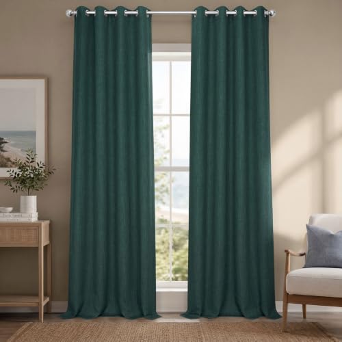 Image of HPD Half Price Drapes - Grommet Faux Linen Curtains for Living Room (1 Panel) - 50W X 108L - Textured Room Darkening Curtains for Bedroom 108 Inches Long - Drapes for Home Decor, Focal Green