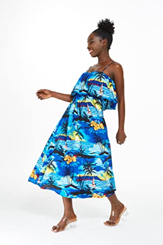 Image of Hawaii Hangover Family Matching Hawaiian Clothes, Sunset Blue | Family matching Hawaiian outfits, Sunset Blue, lightweight rayon, machine washable, tropical print, luaus, cruises