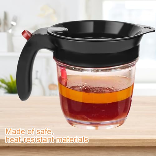 Fetttrennkanne für Soßen, Fettabscheider 1000ml, Doppelfiltrations Fetttrenner, Ein Knopf Pressefreigabe Spender, Einfaches Abscheiden von Fett