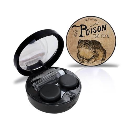 RETUIOS Toad Contact Case Personalized Contact Box Travel Kit Portable Customized Contact Case with Mirror Tweezers Remover Tool Solution Bottle, Small, Black