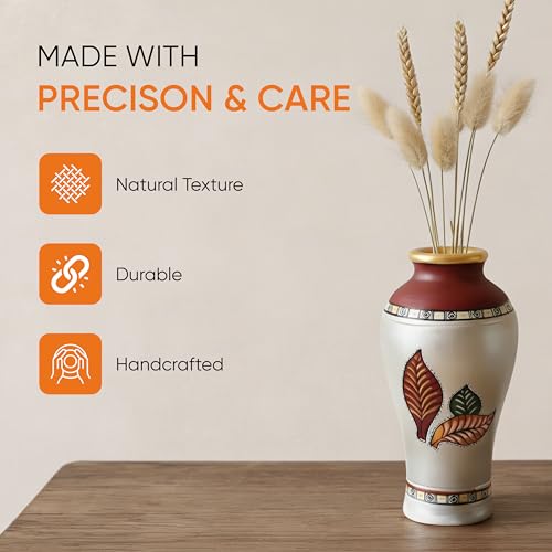 Image of Aakriti Art Creations Silver Bloom Earthen Vase Handpainted in Floral Art | Multicolor Terracotta Flower Vase | Matte Finish Decorative Vase for Living Room, Table & Floor Decor