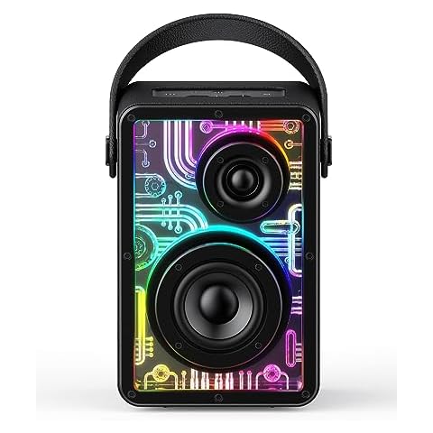 Raymate Bluetooth Speakers Wireless, 80W Bluetooth Speakers with Subwoofer Bluetooth-V5.3, HiFi Stereo Sound, Rhythmic Lighting System, 15H Playtime, 8000mAh Power Bank for Phone, Portable for Outdoor Cover