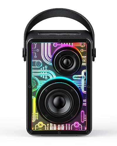 Raymate Wireless Bluetooth Speakers - 80W HiFi Sound, Subwoofer, Rhythmic Lighting, 15H Playtime, 8000mAh Power Bank for Phone, Portable for Outdoor