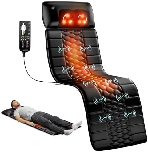 Himouta Massagematte Ganzkörper mit Wärme, Faltbar Massageauflage | Abnehmbares Massagekissen, 10 Motoren, für Nacken Schultern Rücken, Entspannung für Büro Hause, Geschenk für Män