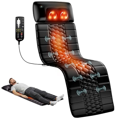 Himouta Massagematte mit Shiatsu-Nackenmassage & Wärme Ganzkörper Massagematte mit 10 Vibrationsmotoren für Rücken Taille und Beine Elektrische Massageauflage für Zuhause & Büro Schwarz