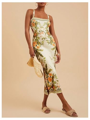 Image of Floerns Women's Tropical Bow Tie Back Long Dress Sleeveless Maxi Dress | Hawaiian Resort Wear, Coastal Vacation, Beach Wedding Guest, Side Slit, Spring Break Outfits