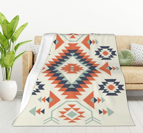 HGOD DESIGNS Ethnic Pattern Blanket Graphic Cute Tribe Traditional Geometric Art Throw Blanket Decor Cozy Warm for Home Bedroom Sofa Office red blue white 100x130cm