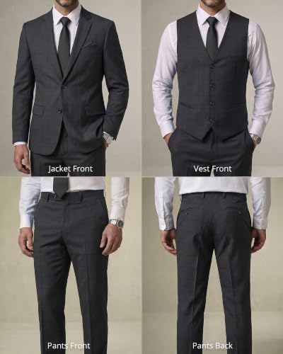 Image of YND Men's 3 Piece Suit with Tie, Solid Color Slim Fit Jacket Vest and Pants