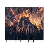 3 Panels Freestanding Acoustic Room Divider Light Shadow Dynamic Sunrise Mountain Forest Art Print Soundproof Privacy Screen Folding Sound Absorbing Partition Wall Divider for Office