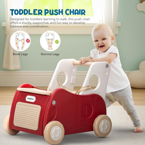 Image of Baybee 4-in-1 Push Walker & Shopping Cart for Baby with Ride-On Mode, Pulling Mode, Toy Storage & Removable Food Tray | Multifunctional Baby Walker for 6+ Months (Red)