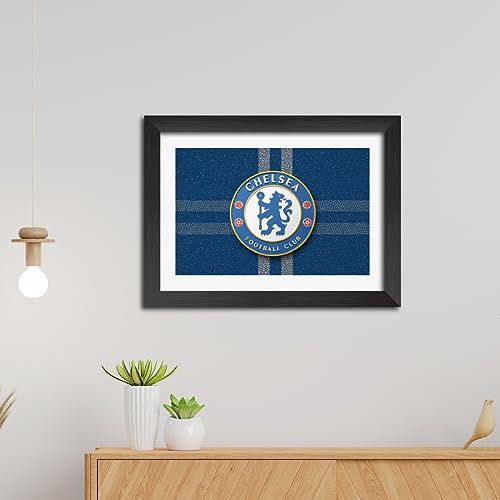 Image of TenorArts Chelsea Football Club Poster 3D Leather Textured Logo Laminated Photo Frame Painting with Matt Finish Black Textures(12 inches x 9inches)