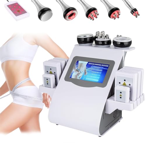 BCBKD 6 En 1 Máquina De Cavitación,Máquina De Belleza De Chorro Grasa Multipolar 40K, Masajeador De Belleza Multifuncional para Cuerpo Y Rostro, Adecuado para Cuello, Cintura, Muslos Y Glúteos
