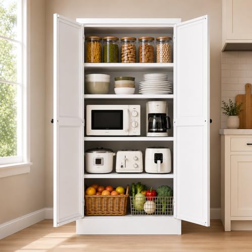AQY Kitchen Pantry Cabinet,61' White Pantry Storage Cabinet with 4 Tier Adjustable...