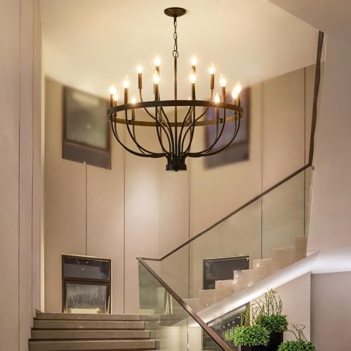 VBKK Black Farmhouse Chandelier 32-Inch, 18-Light Dining Room Chandelier, Modern Industrial Candle Chandeliers for Living Room Entryway Foyer E12 by VBKK - Image 5