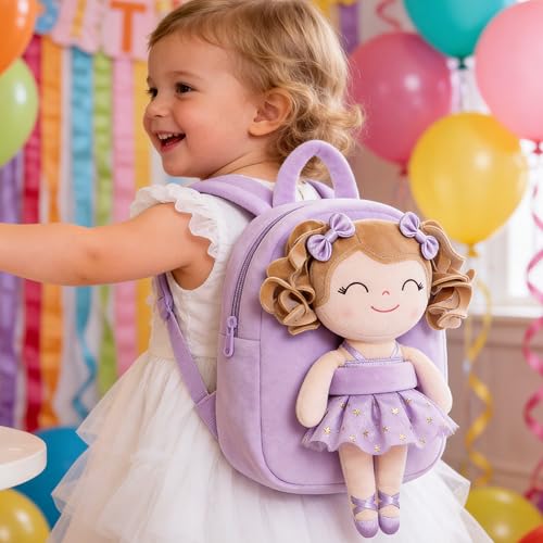 Gloveleya Toddler Backpack Baby Ballerina Girl Gifts Plush Curly Hair Ballet Backpack - White Purple 9 inches by Gloveleya - Image 9