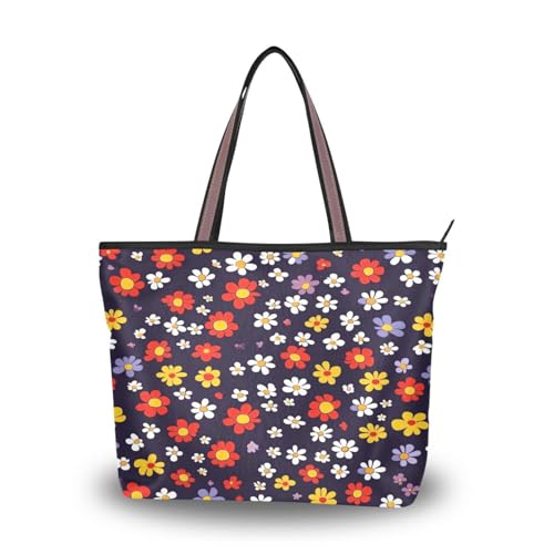 Ewusp Bolso de mano de lona con cremallera y flores coloridas para mujer, bolso de hombro casual para viajes, compras, trabajo, a, 17.72' L x 13.0' H x 5.2' W