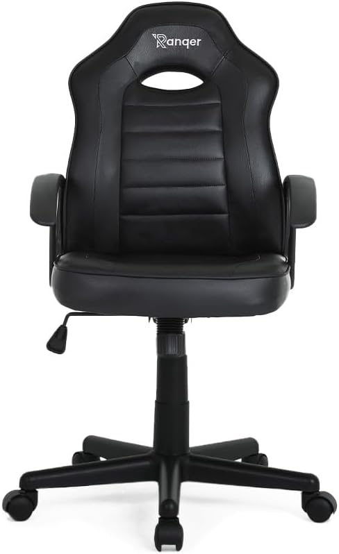 Junior Warrior Gaming Stuhl Für Kinder 6–12 Jahre, Ergonomischer Höhenverstellbarer Schreibtischstuhl Mit PU-Leder, Metallrahmen, Komfortpolsterung Und Farbenfrohem Design, Schwarz