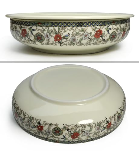 Image of Porcelain Tea Tray, Double-Layer Ceramic Tray Round for Tea Coffee Serving Table (Colorful Flowers and Birds)