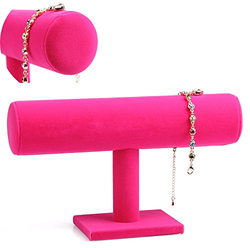 QLING Présentoir à Bijoux en Velours avec chaîne en T pour Montre, Bracelets, Colliers, Bracelets et Bracelets de Cheville, Velvet Rose, Taille Unique
