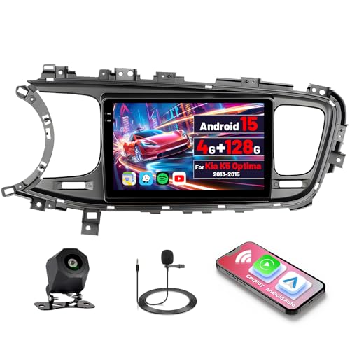 Inefala [4G+128G] Android 15 Car Stereo for Kia K5 Optima 2013-2015 with Wireless Carplay/Android Auto, 9 Inch HD Touchscreen Car Radio with GPS WiFi Bluetooth FM/RDS EQ SWC Backup Camera MIC