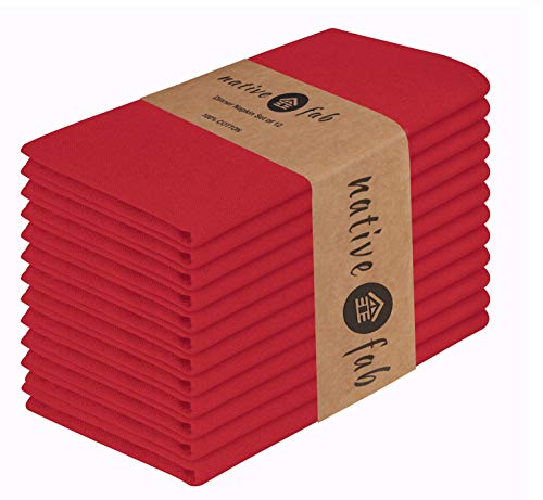 Native Fab Cloth Dinner Napkins Set of 12 Cotton 17x17 Absorbent Soft Restaurant Hotel Quality - Cocktail Napkins, Wedding Dinner Napkins - Everyday Use, Easy Care Washable - Red