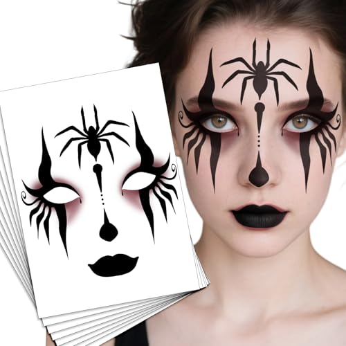 Halloween Dark Theme Face Tattoos Stickers Temporary Makeup Decal Fake Eyeliner Eyeshadow Tattoos with Spider & Cobweb Day of the Dead Witch Decorations for Masquerade Party