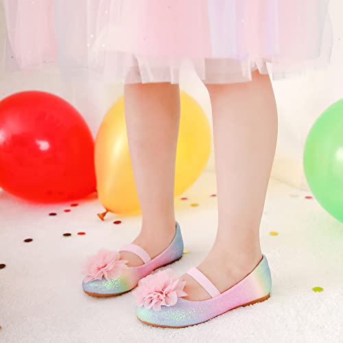 Parrosoo Flower Girl Dress Shoes Toddler Girls Flats Low Heel Mary Jane Shoes Princess School Sparkly Glitter Kids Rainbow Little Girls Dress Shoes Ballet Birthday Party Wedding (8201Rainbow 13) #TOP2