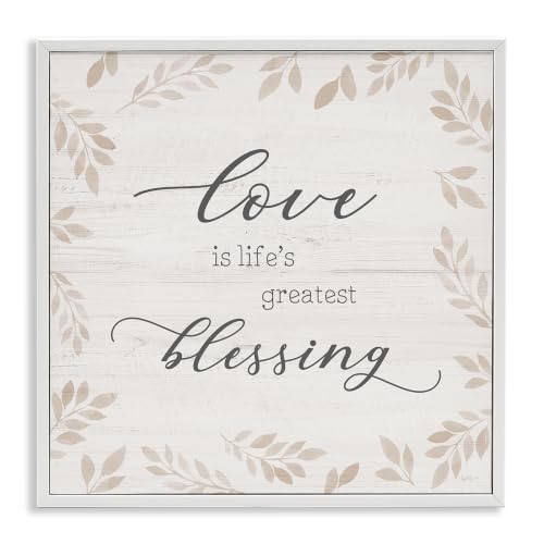 Love Is Greatest Blessing Floral Phrase, 12 x 12 Inch Framed Giclée Print