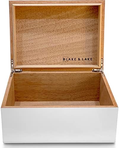 Blake & Lake Large Wooden Box with Hinged Lid - White Keepsake Boxes for Jewelry and more - Wooden Storage Box - Decorative wood boxes with lids Treasure Box (White)