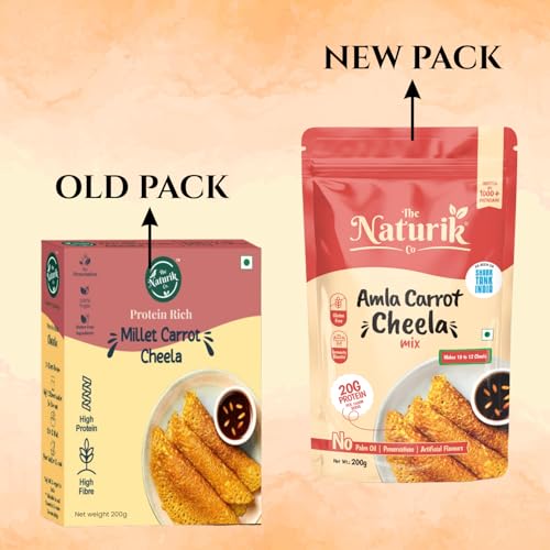 Image of The Naturik Co Millet Carrot Cheela Mix - 200 gm, Ready to Cook Millet Chilla /Dosa| Healthy & Instant Breakfast | Anytime Snack for Kids and Family | As Seen On Shark Tank