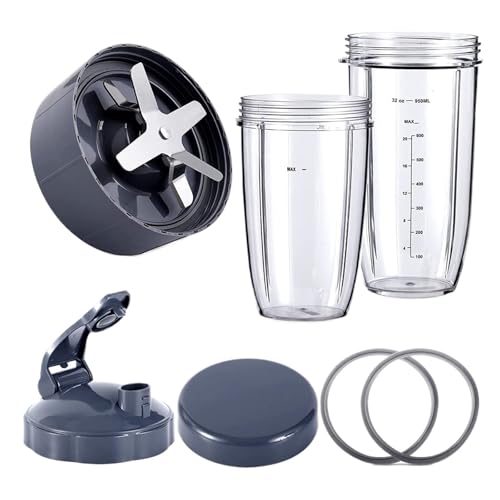 Piezas de repuesto for licuadora, compatibles con licuadoras NutriBullet 600W/900W/PRO - Cuchilla extractora y vasos enormes 32Oz 24Oz