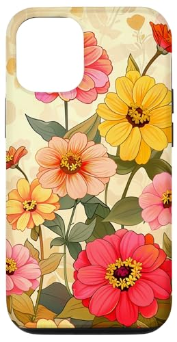 iPhone 14 Vintage Zinnia Flower Floral Botanical Pattern Case